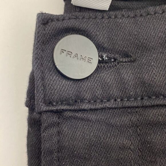 Frame Denim Women's Black Cut-Off Hem Solid Cotton Blend Skinny Jeans Size 31 - Picture 5 of 10